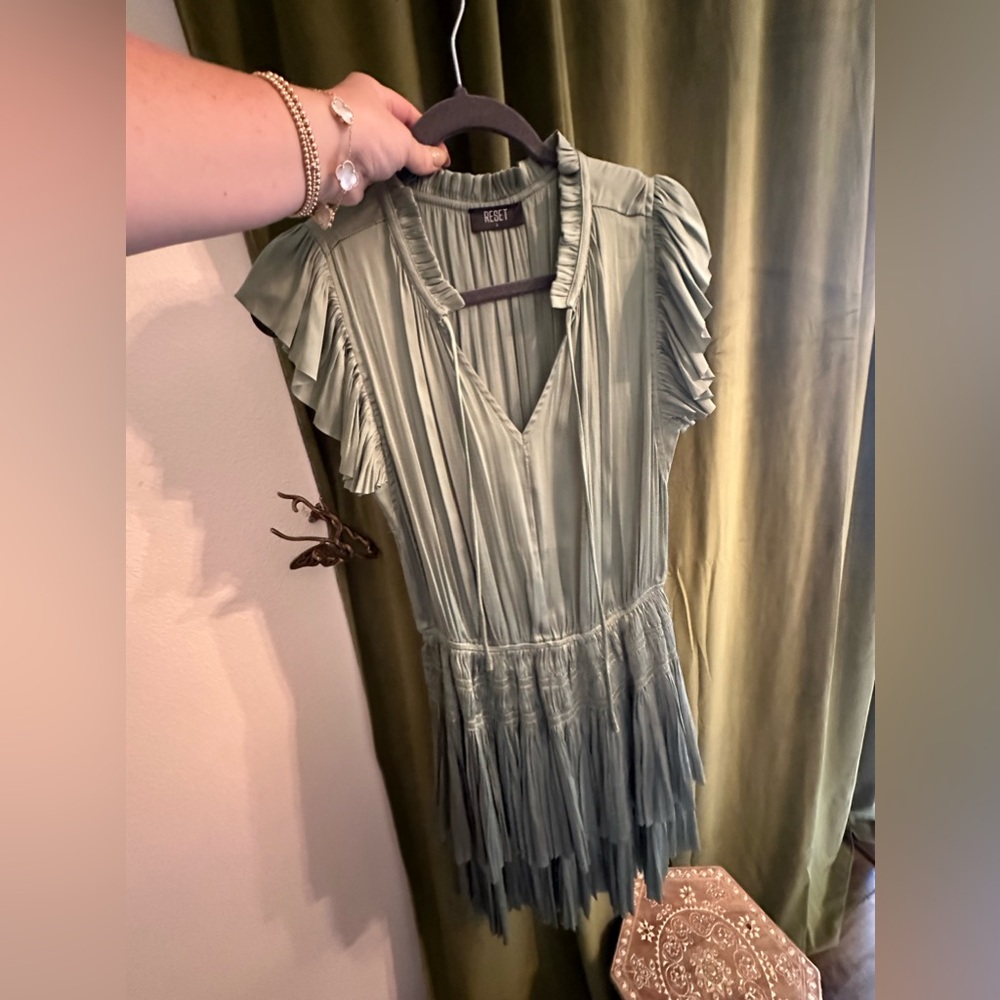 Reset Satin sage green mini dress